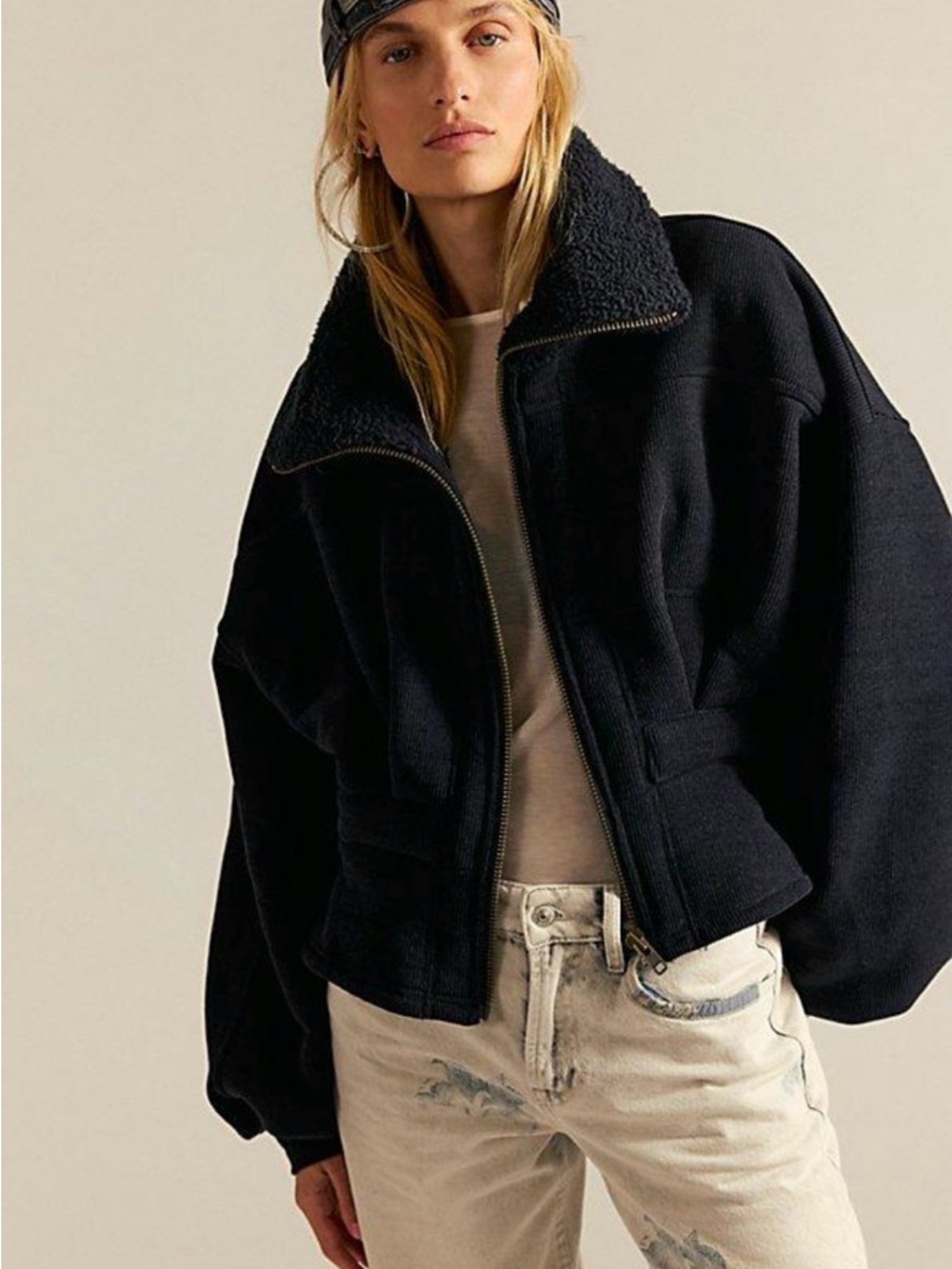 Free People Movement NWOT Black Cora Corded Zip-Up